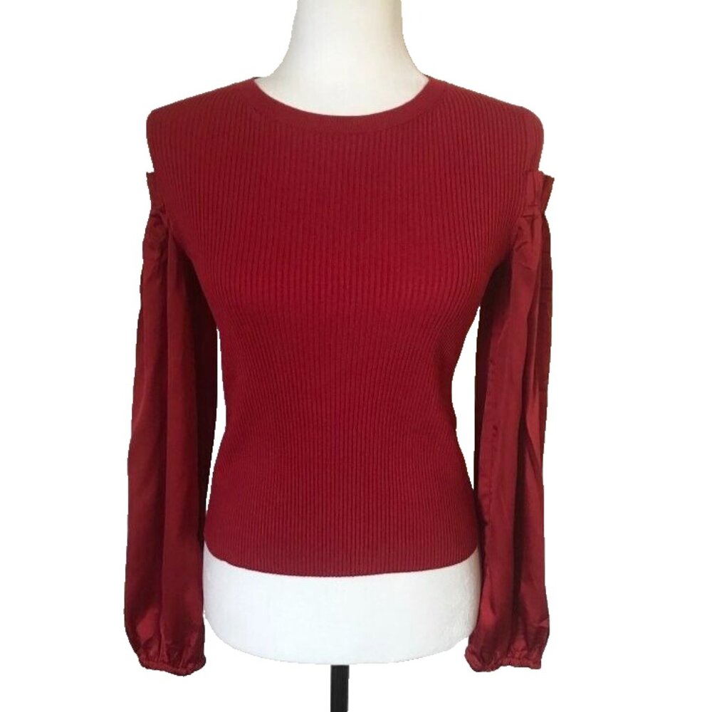 CLUB MONACO Long Satin Sleeve Ribbed Knit Sweater Size XS Red